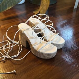 Marc Fisher Women Cream White Braided Lace Up Espadrille Platform Sandals 8.5 M